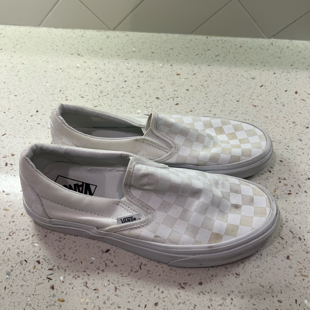 Vans Ivory Checkered Slip-On Shoes